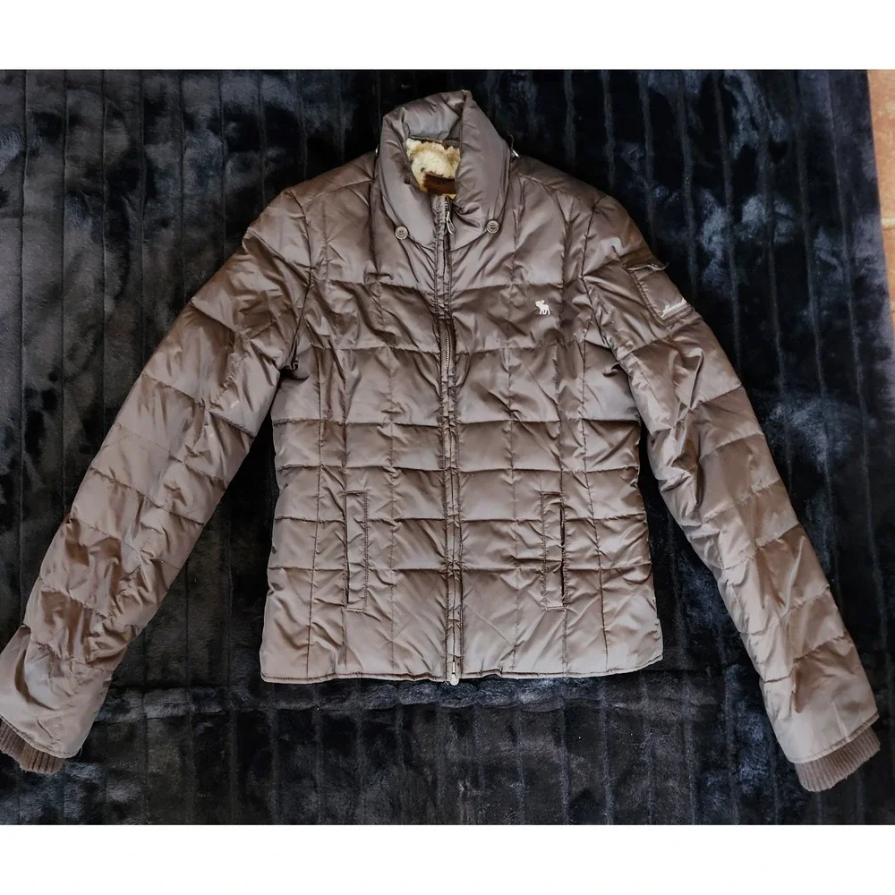 Vintage Y2K Abercrombie And Fitch Women's Puffer Jacket Fur Lined Size L NO HOOD